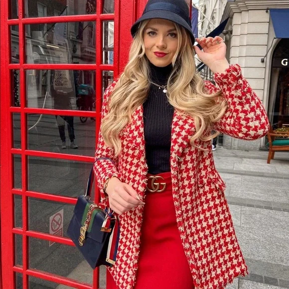 Zara | Jackets & Coats | Zara Houndstooth Textured Coat